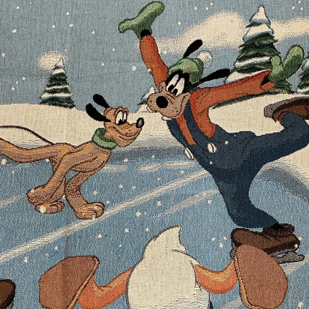 Disneyland Resort Woven Tapestry Throw Blanket Blue Ice Skating Minnie Mickey
